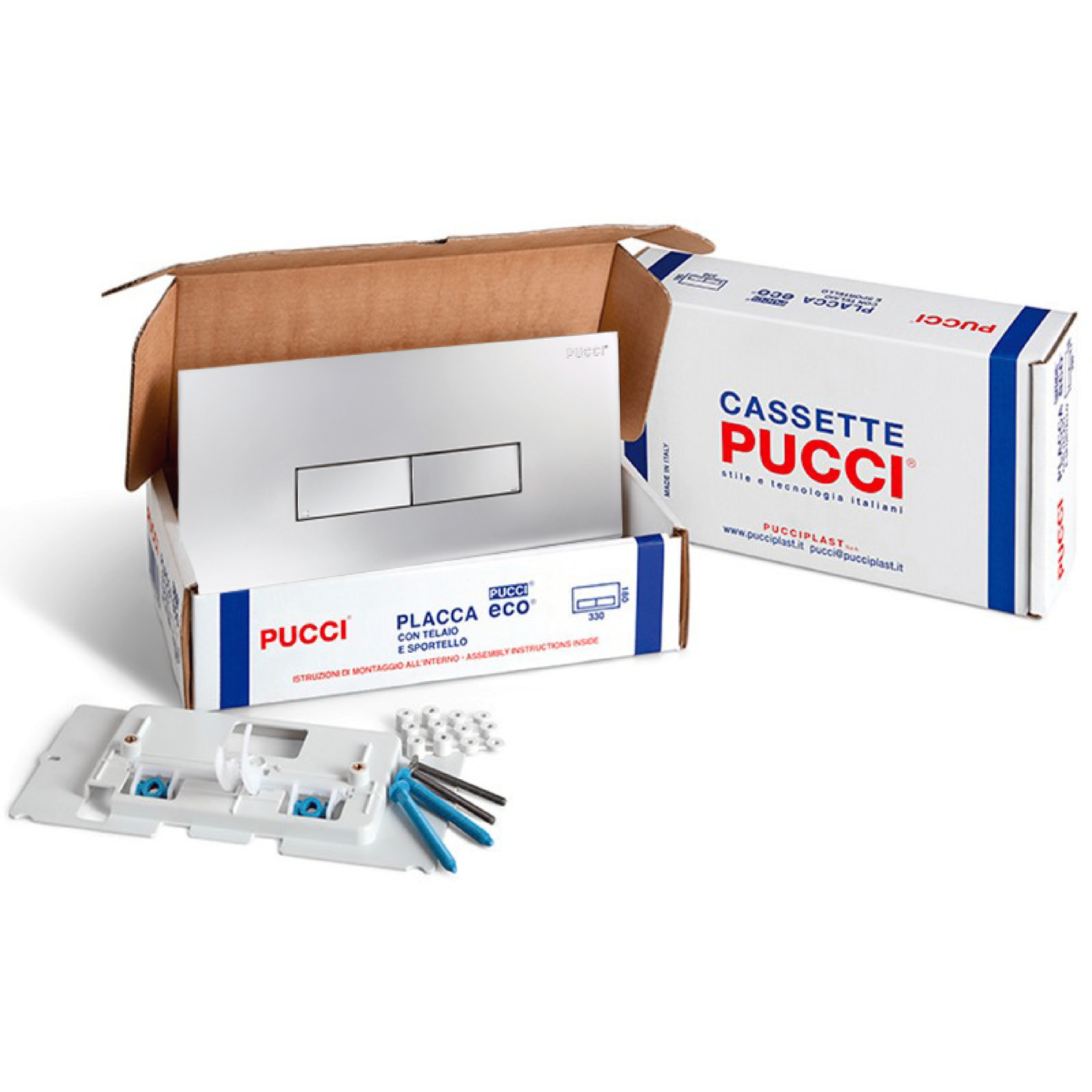 Kit Placca Di Azionamento Doppio Pulsante Pucciplast "Eco 310" Cromo Lucido