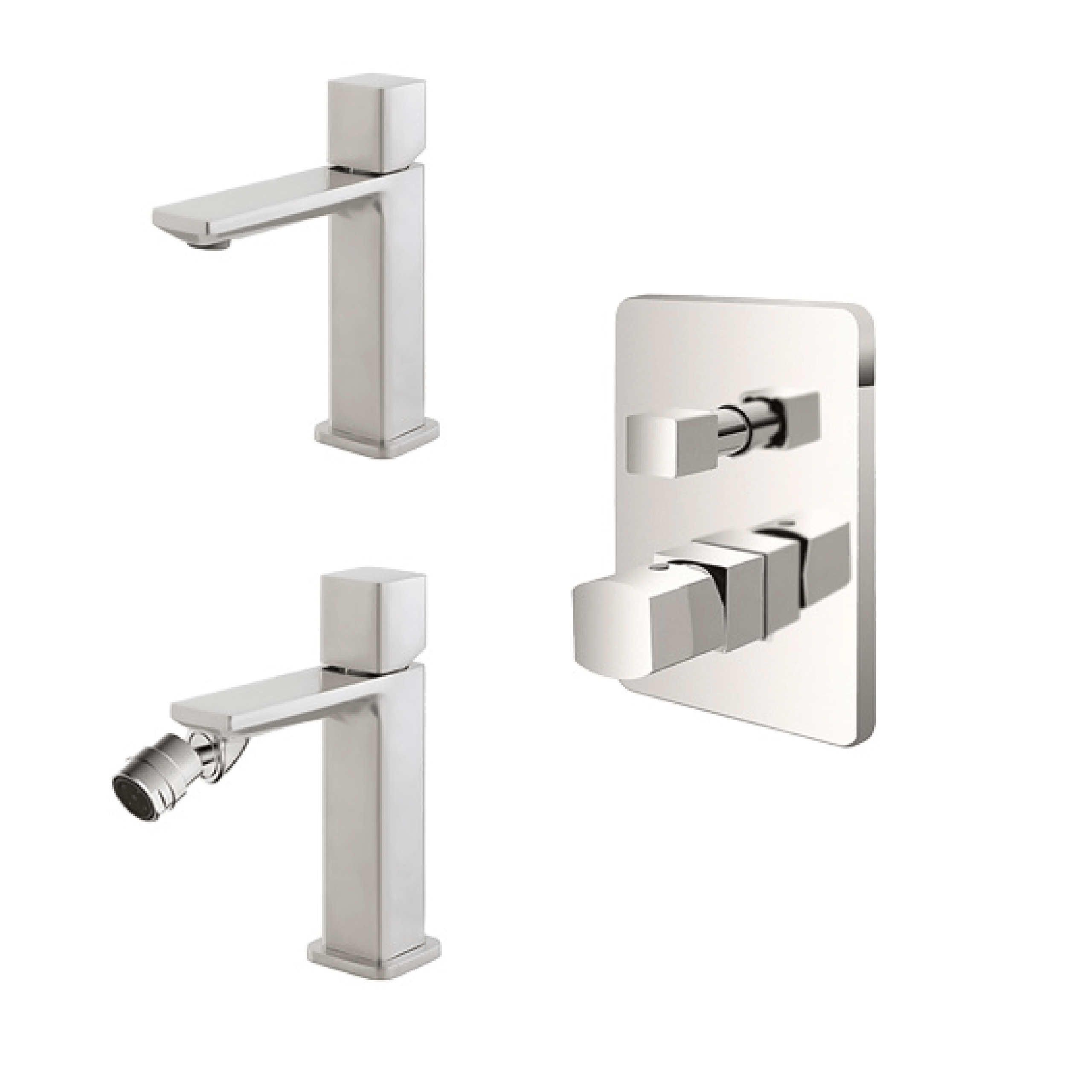 Set Miscelatori Lavabo e Bidet Con Incasso Doccia Deviatore a 2 Vie Feridras "Lotus" Nickel Spazzolato