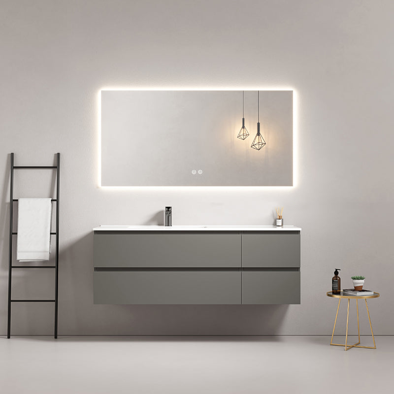 Mobile bagno sospeso 140 cm Grigio Londra Lavabo a Sinistra in Resina Specchio Quadro Retroilluminato - Fiji Paint