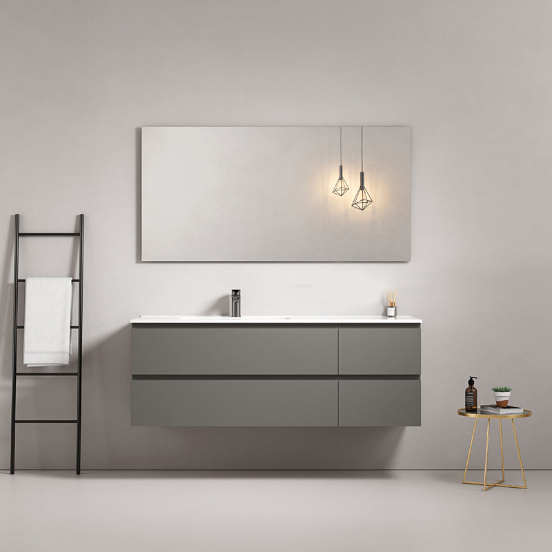 Mobile bagno sospeso 140 cm Grigio Londra Lavabo a Sinistra in Resina Specchio Quadro - Fiji Paint