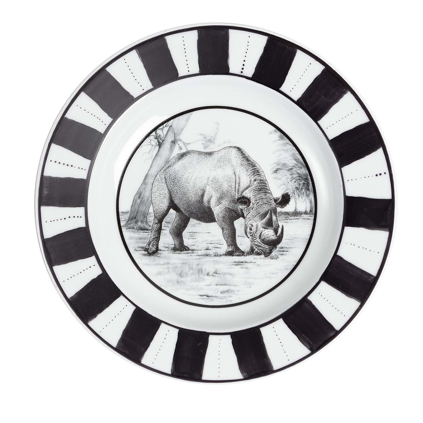 Set di 4 piatti da pasta Africa Nera Rhino con bordo a righe