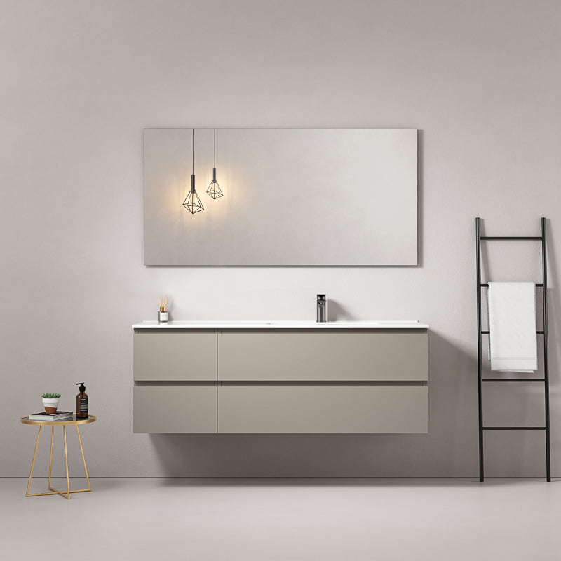 Mobile bagno sospeso 140 cm Grigio Cenere Lavabo a Destra in Resina Specchio Quadro - Fiji Paint