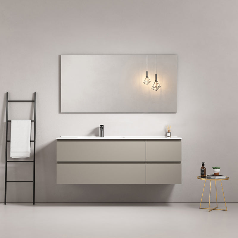 Mobile bagno sospeso 140 cm Grigio Cenere Lavabo a Sinistra in Resina Specchio Quadro - Fiji Paint