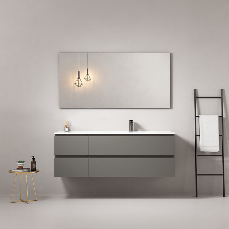 Mobile bagno sospeso 140 cm Grigio Londra Lavabo a Destra in Resina Specchio Quadro - Fiji Paint