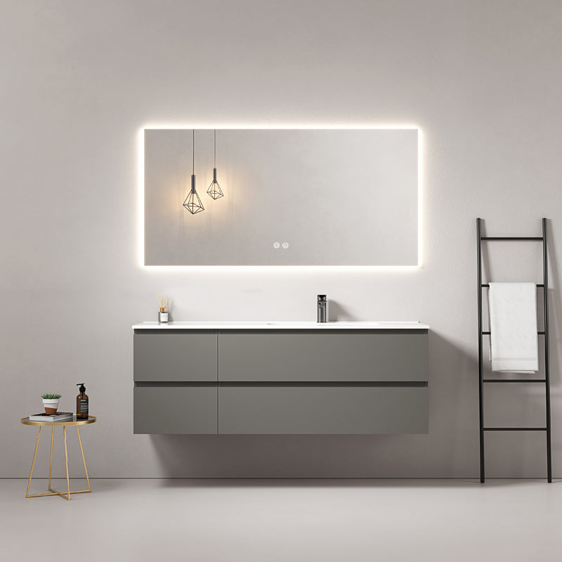 Mobile bagno sospeso 140 cm Grigio Londra Lavabo a Destra in Resina Specchio Quadro Retroilluminato - Fiji Paint