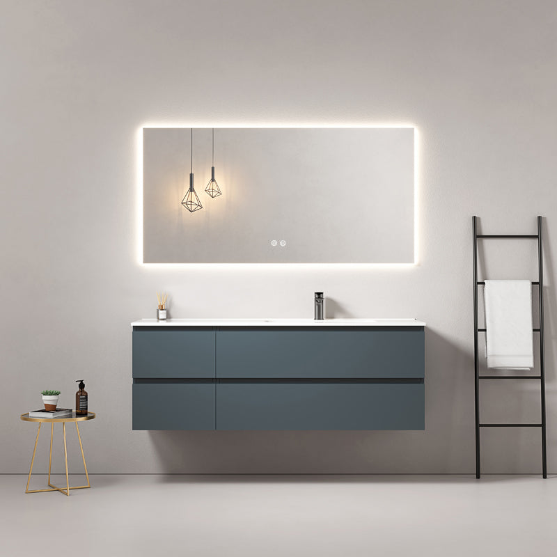 Mobile bagno sospeso 140 cm Blu Mare Lavabo a Destra in Resina Specchio Quadro Retroilluminato - Fiji Paint