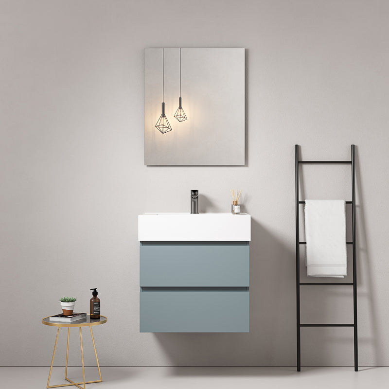 Mobile bagno sospeso 60 cm Blu Avio Lavabo in Resina Specchio Quadro - Fiji Paint