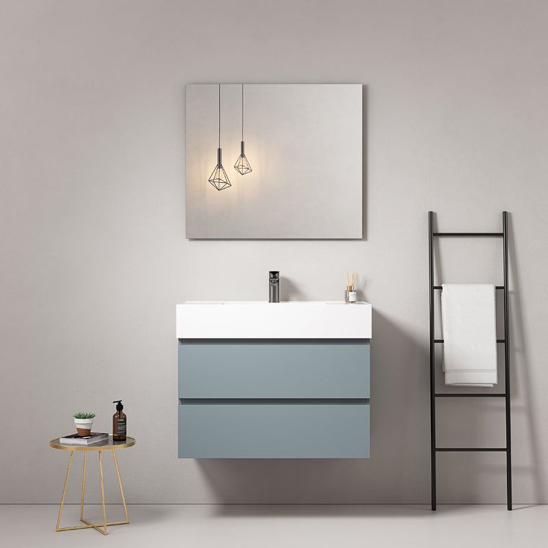 Mobile bagno sospeso 80 cm Blu Avio Lavabo in Resina Specchio Quadro - Fiji Paint