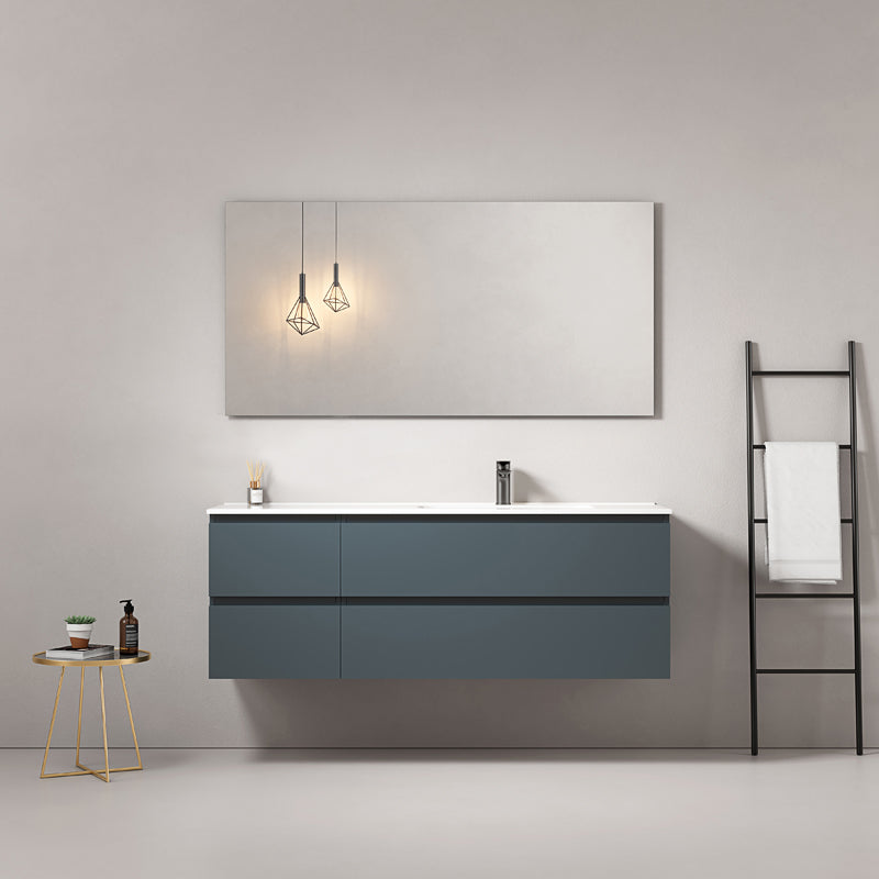 Mobile bagno sospeso 140 cm Blu Mare Lavabo a Destra in Resina Specchio Quadro - Fiji Paint