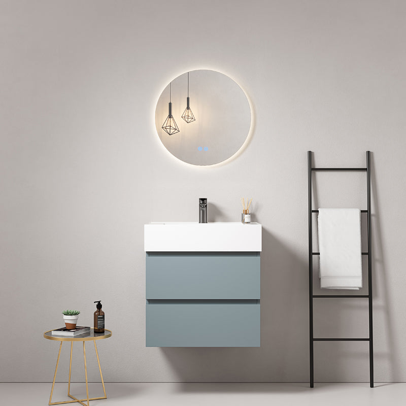 Mobile bagno sospeso 60 cm Blu Avio Lavabo in Resina Specchio Tondo Retroilluminato - Fiji Paint
