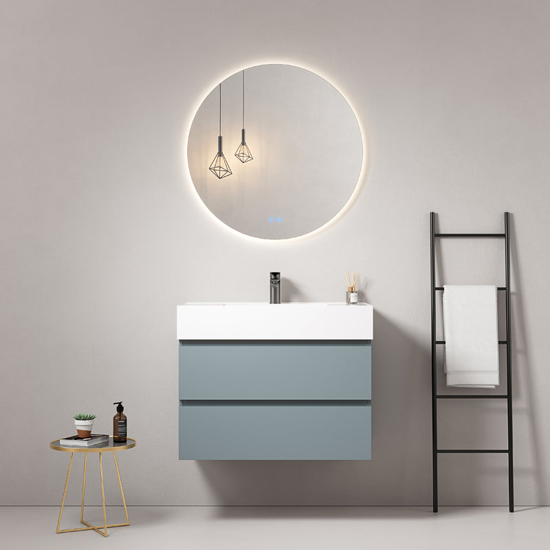 Mobile bagno sospeso 80 cm Blu Avio Lavabo in Resina Specchio Tondo Retroilluminato - Fiji Paint