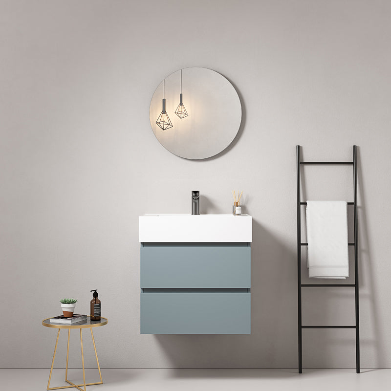 Mobile bagno sospeso 60 cm Blu Avio Lavabo in Resina Specchio Tondo - Fiji Paint
