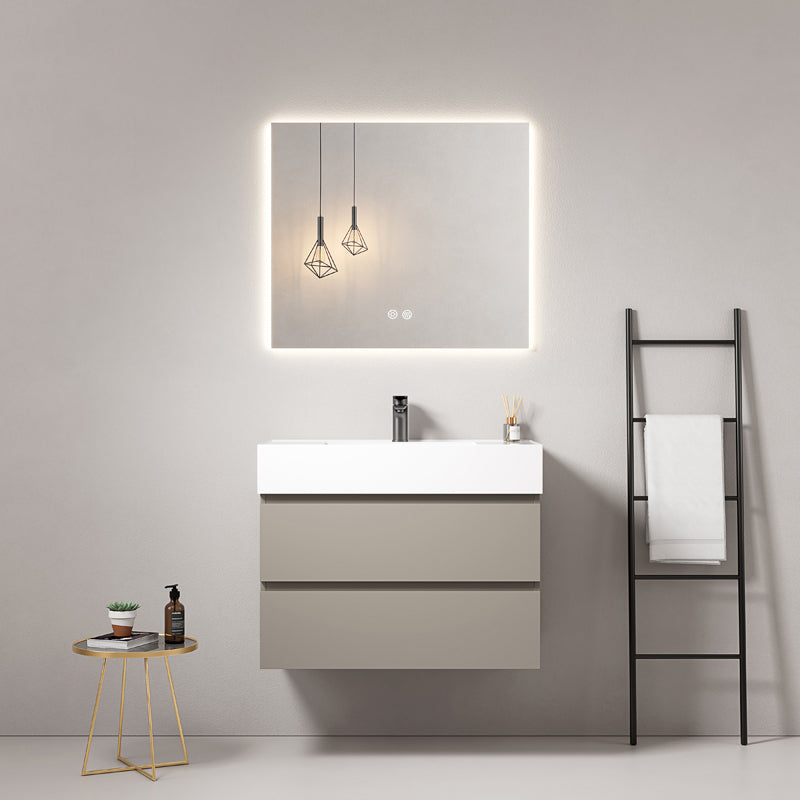Mobile bagno sospeso 80 cm Grigio Cenere Lavabo in Resina Specchio Quadro Retroilluminato - Fiji Paint