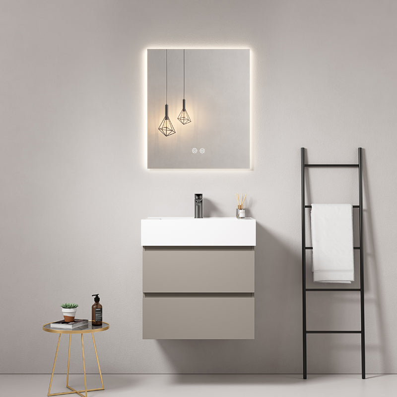 Mobile bagno sospeso 60 cm Grigio Cenere Lavabo in Resina Specchio Quadro Retroilluminato - Fiji Paint