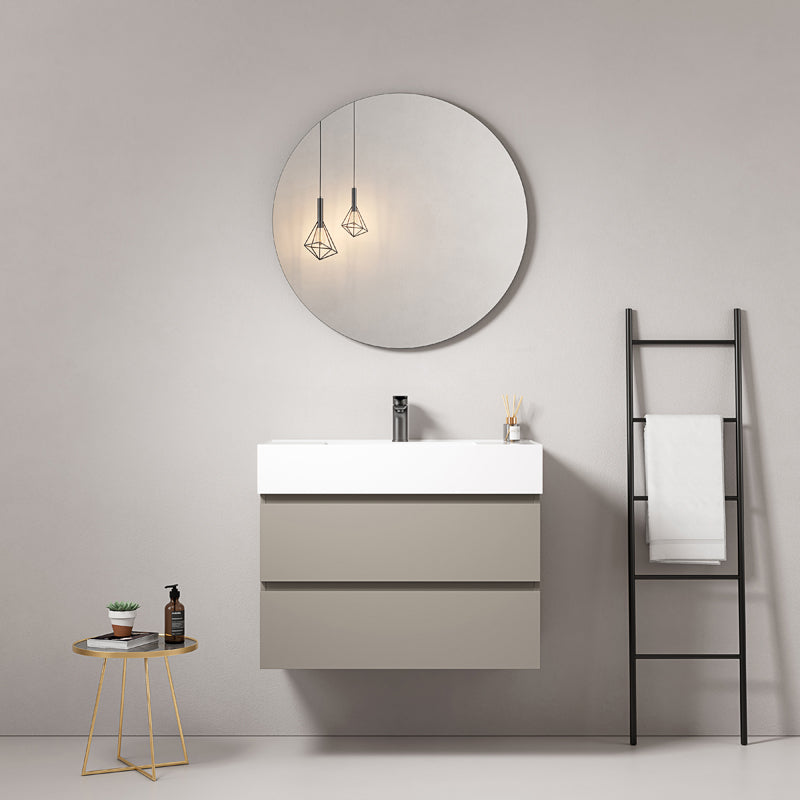 Mobile bagno sospeso 80 cm Grigio Cenere Lavabo in Resina Specchio Tondo - Fiji Paint