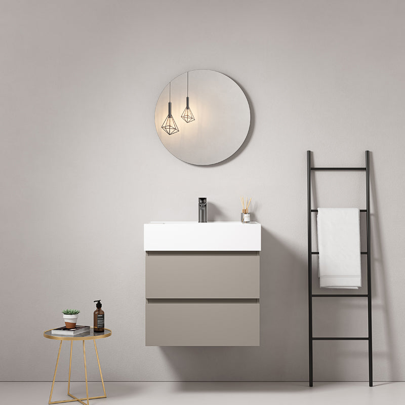 Mobile bagno sospeso 60 cm Grigio Cenere Lavabo in Resina Specchio Tondo - Fiji Paint