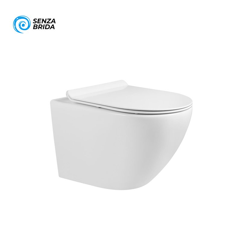 Vaso Sospeso Perla 48 Rimless Senza Brida Bianco Lucido Coprivaso Slim Soft Close - Meda