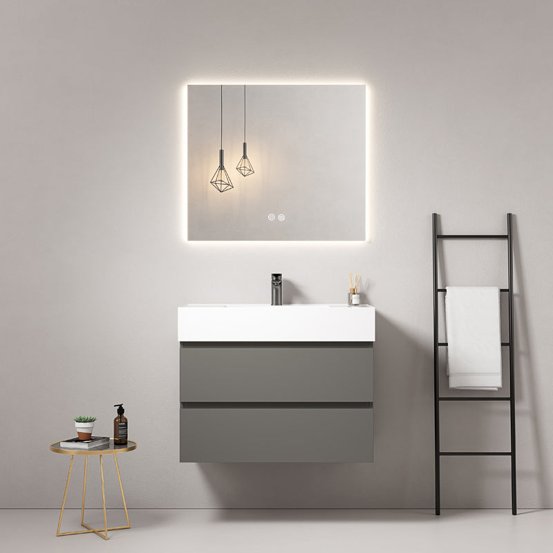 Mobile bagno sospeso 80 cm Grigio Londra Lavabo in Resina Specchio Quadro Retroilluminato - Fiji Paint