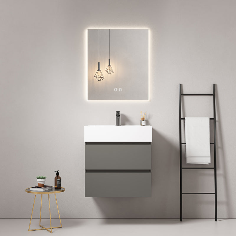 Mobile bagno sospeso 60 cm Grigio Londra Lavabo in Resina Specchio Quadro Retroilluminato - Fiji Paint