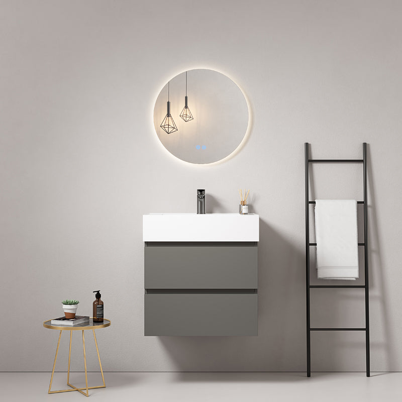 Mobile bagno sospeso 60 cm Grigio Londra Lavabo in Resina Specchio Tondo Retroilluminato - Fiji Paint