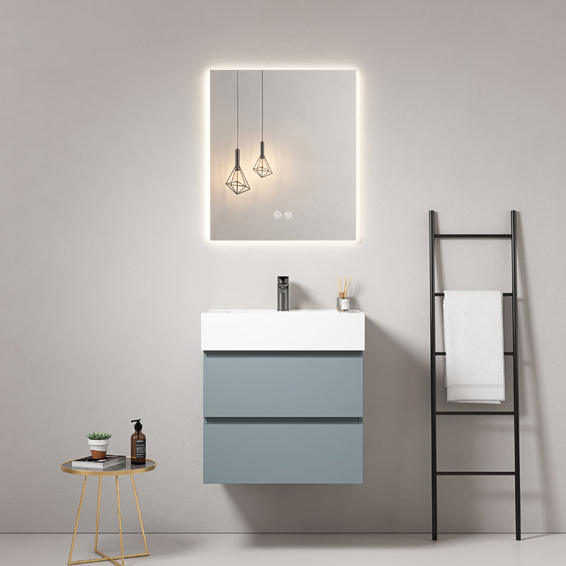 Mobile bagno sospeso 60 cm Blu Avio Lavabo in Resina Specchio Quadro Retroilluminato - Fiji Paint