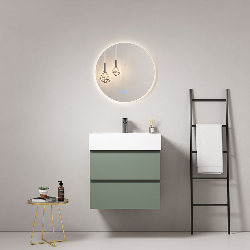 Mobile bagno sospeso 60 cm Verde Salvia Lavabo in Resina Specchio Tondo Retroilluminato - Fiji Paint