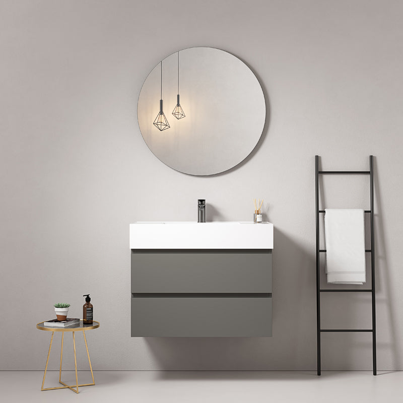 Mobile bagno sospeso 80 cm Grigio Londra Lavabo in Resina Specchio Tondo - Fiji Paint