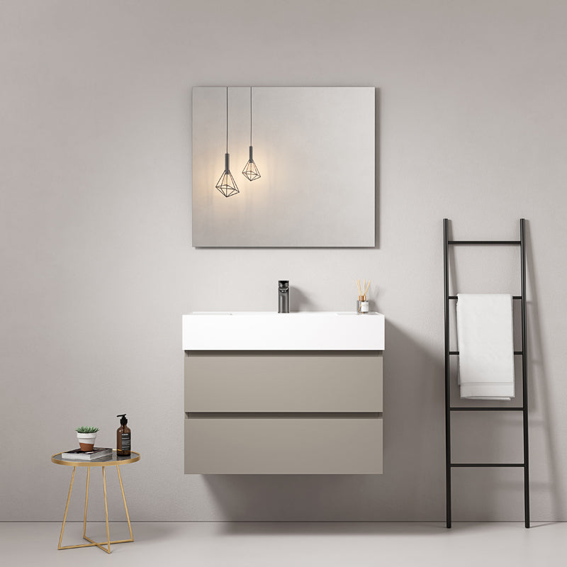 Mobile bagno sospeso 80 cm Grigio Cenere Lavabo in Resina Specchio Quadro - Fiji Paint