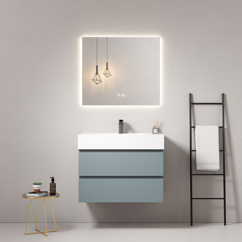 Mobile bagno sospeso 80 cm Blu Avio Lavabo in Resina Specchio Quadro Retroilluminato - Fiji Paint