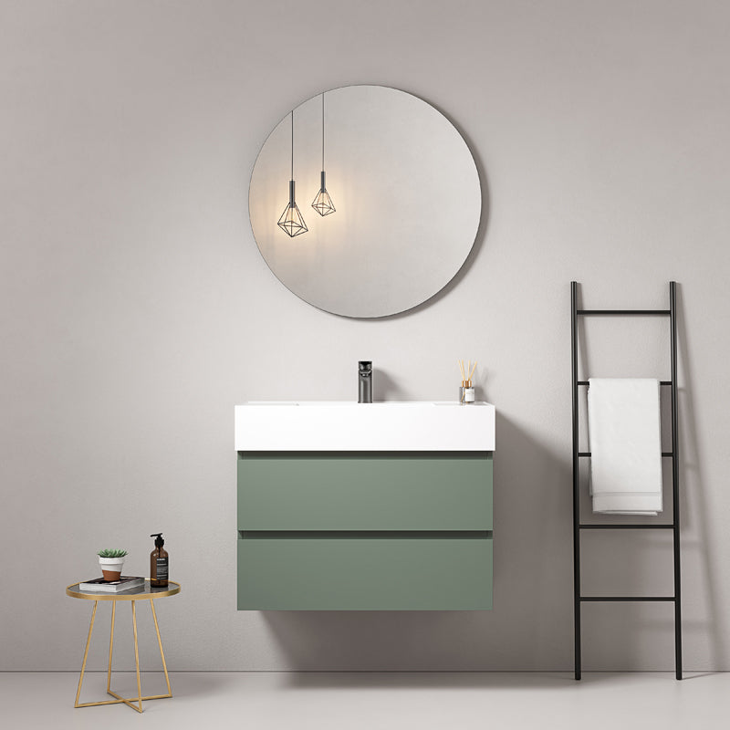 Mobile bagno sospeso 80 cm Verde Salvia Lavabo in Resina Specchio Tondo - Fiji Paint
