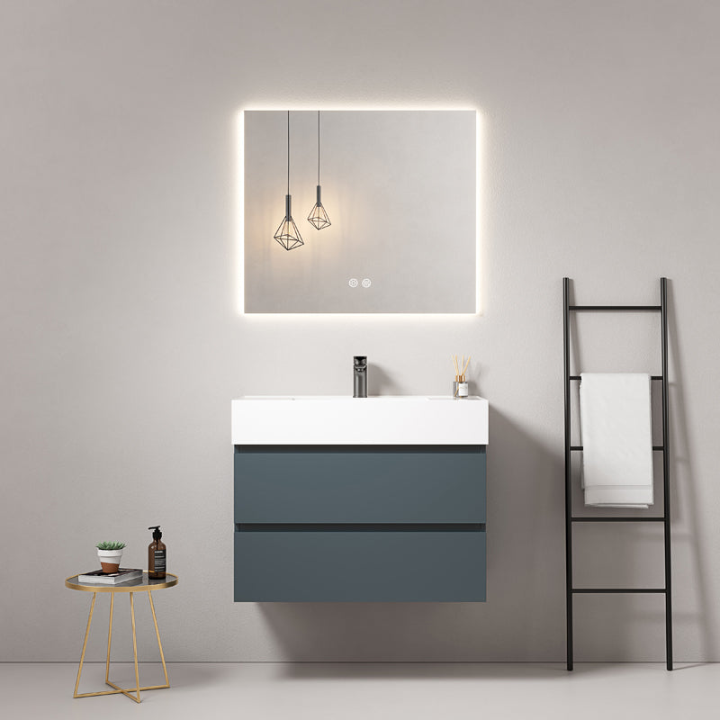 Mobile bagno sospeso 80 cm Blu Mare Lavabo in Resina Specchio Quadro Retroilluminato - Fiji Paint