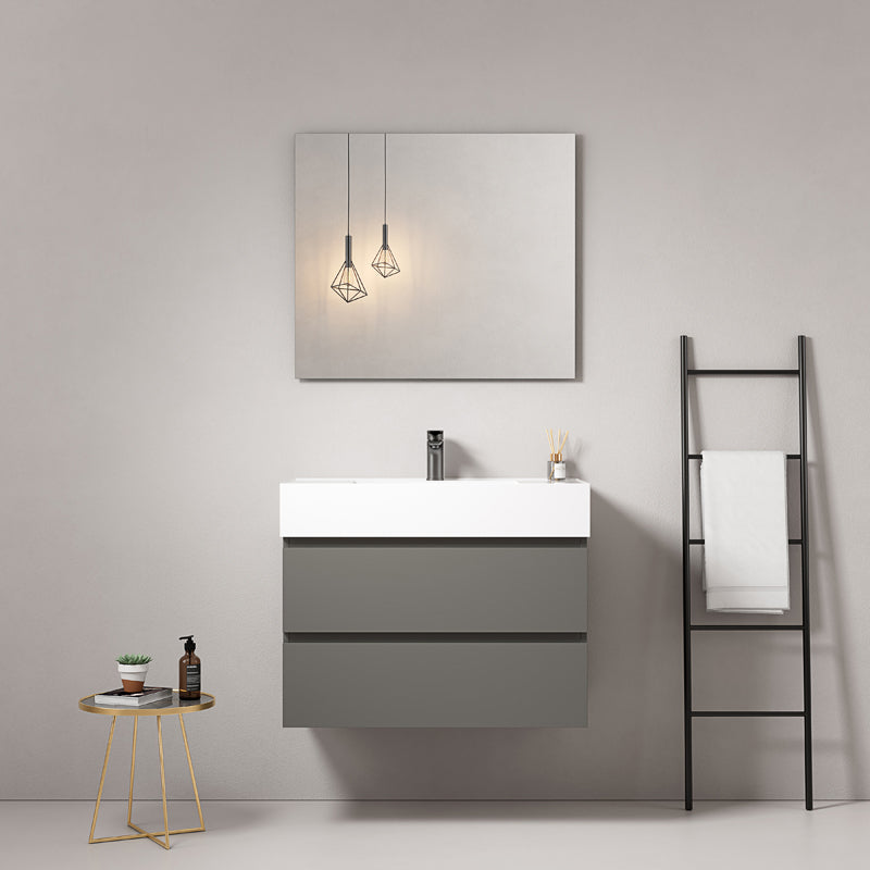 Mobile bagno sospeso 80 cm Grigio Londra Lavabo in Resina Specchio Quadro - Fiji Paint