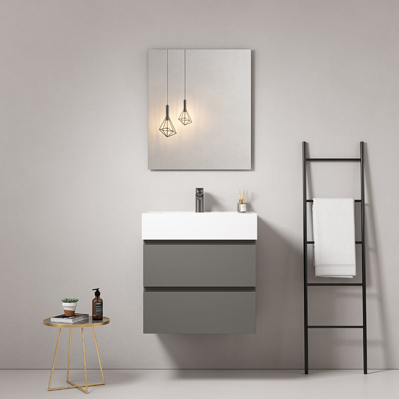 Mobile bagno sospeso 60 cm Grigio Londra Lavabo in Resina Specchio Quadro - Fiji Paint