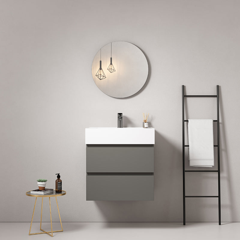 Mobile bagno sospeso 60 cm Grigio Londra Lavabo in Resina Specchio Tondo - Fiji Paint