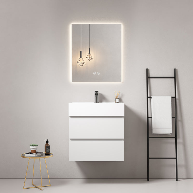 Mobile bagno sospeso 60 cm Bianco Lavabo in Resina Specchio Quadro Retroilluminato - Fiji Paint