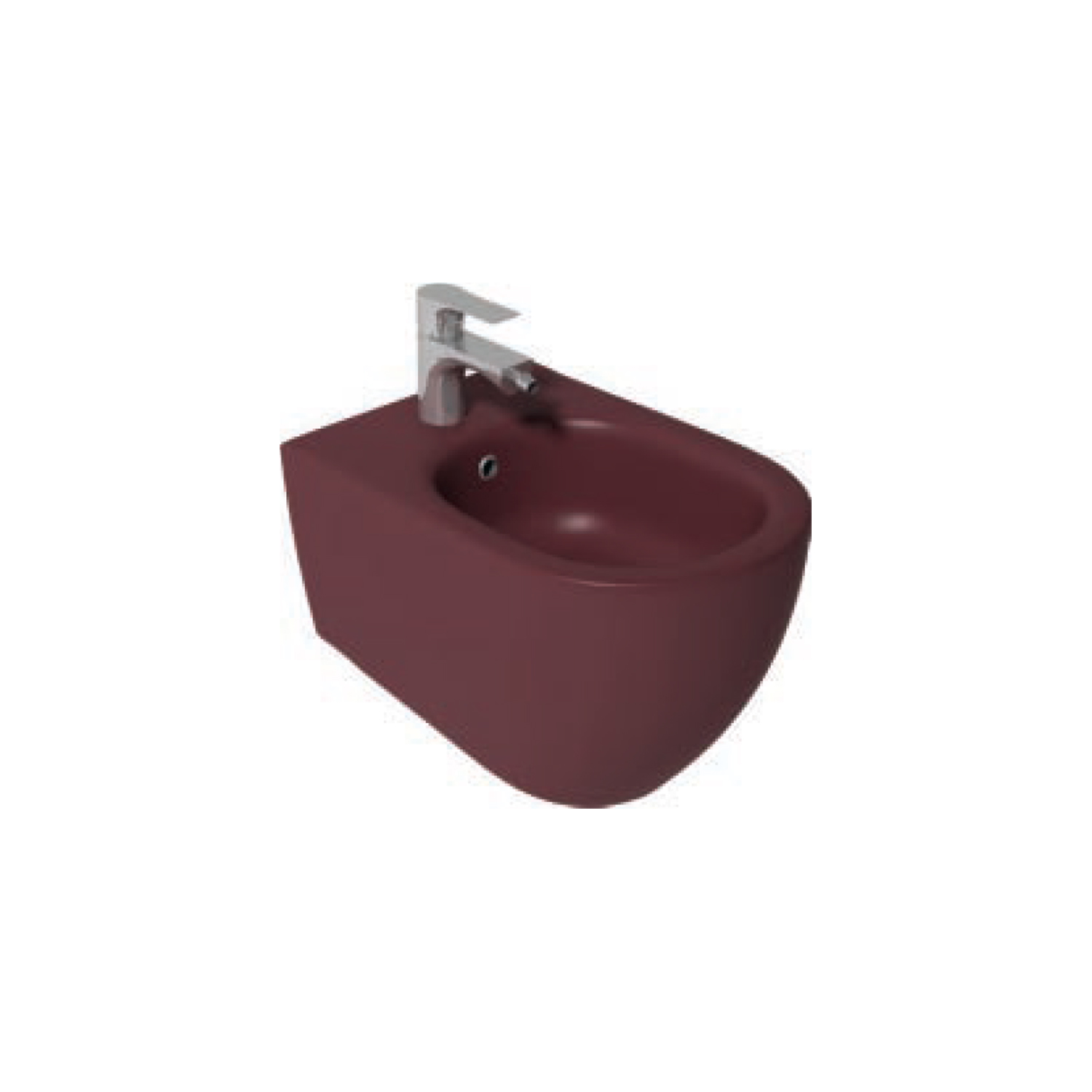 Bidet sospeso Rimless BathCore serie Infinity 53x36,5xH40 cm color Bordeaux Opaco