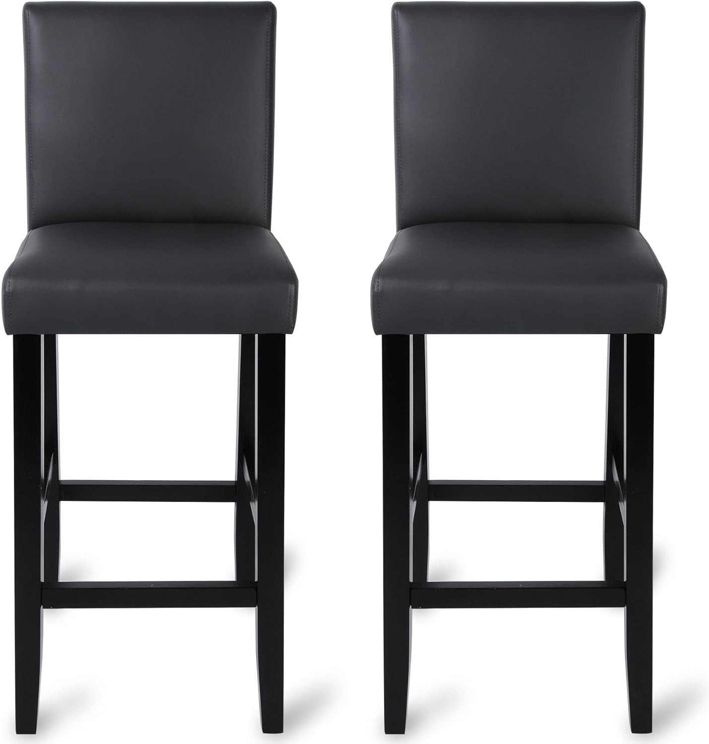 WOLTUSet di 2 Sgabelli da Bar con Schienale, Sedile Imbottito di Spessore, PU di Legno
