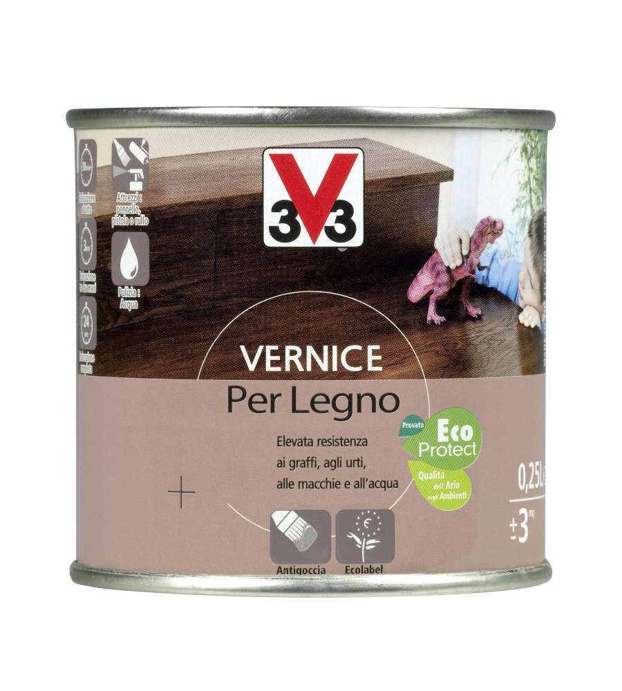 V33 Vernice per Legno Noce Rustico Satinato 250 ml - Protezione Mobili