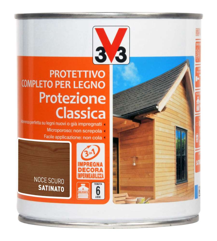V33 Protettivo Legno Noce Scuro Satinato 750 ml - Alta Protezione UV