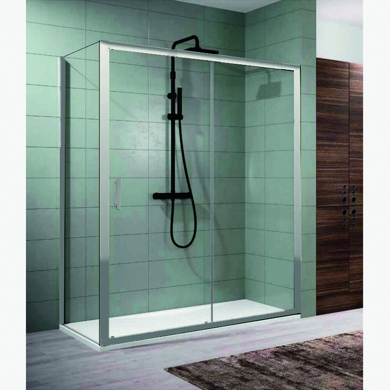 Porta Doccia 150 cm Vetro Trasparente e Profilo Cromo - Zephyros