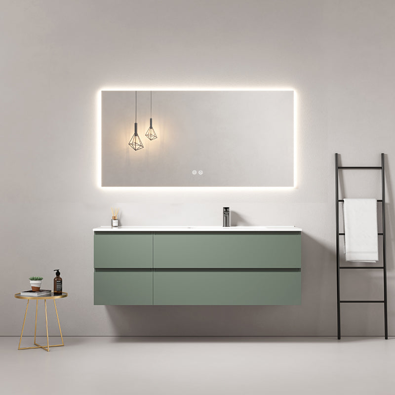 Mobile bagno sospeso 140 cm Verde Salvia Lavabo a Destra in Resina Specchio Quadro Retroilluminato - Fiji Paint