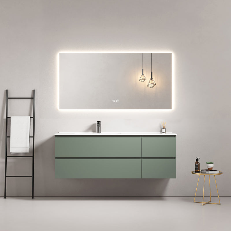 Mobile bagno sospeso 140 cm Verde Salvia Lavabo a Sinistra in Resina Specchio Quadro Retroilluminato - Fiji Paint