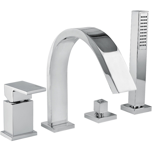 4-hole bath mixer, diverter, mixer, spout and hand shower - Tetris, Rubinetteria Bugnatese
