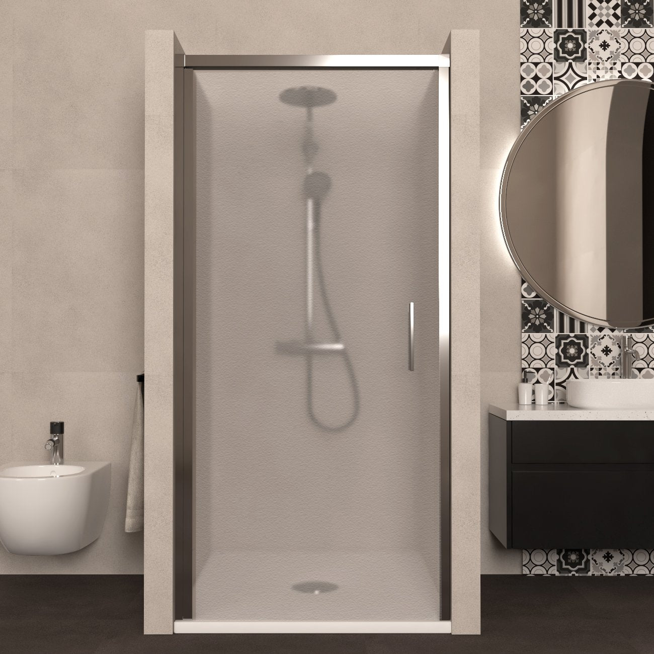 Porta Doccia 90 cm Battente Vetro Martellato e Profilo Cromo - Rest