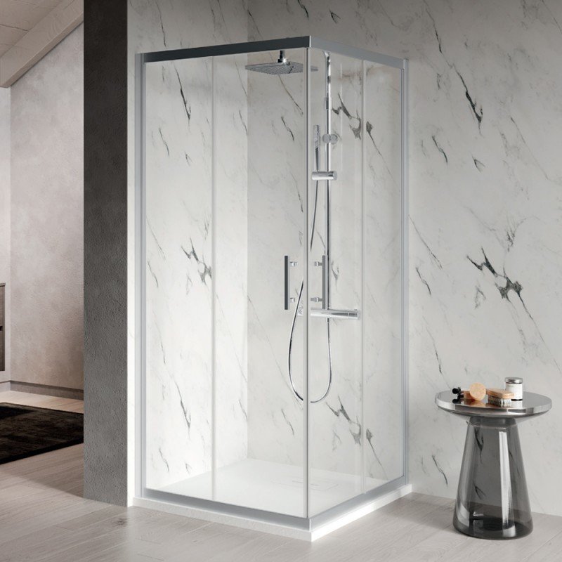 Box Doccia 70x70 cm Doppio Scorrevole Vetro Trasparente e Profilo Cromo - Elyane