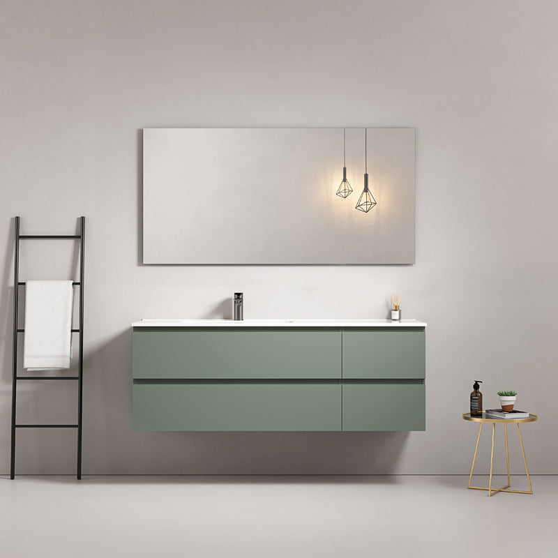 Mobile bagno sospeso 140 cm Verde Salvia Lavabo a Sinistra in Resina Specchio Quadro - Fiji Paint
