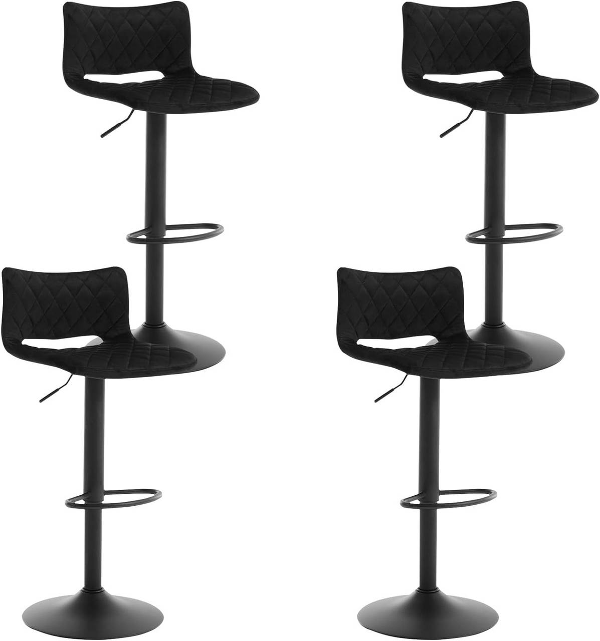 WOLTUSet di 4 Sgabelli da Bar, Regolabili in Altezza, Girevoli, con Schienale, Imbottiti, Velluto