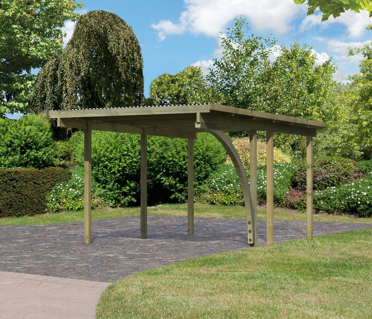 Pensilina singola Eco 1 variante B con 1 arco d'ingresso, colore: KDI naturale, superficie di base 9,2 m²