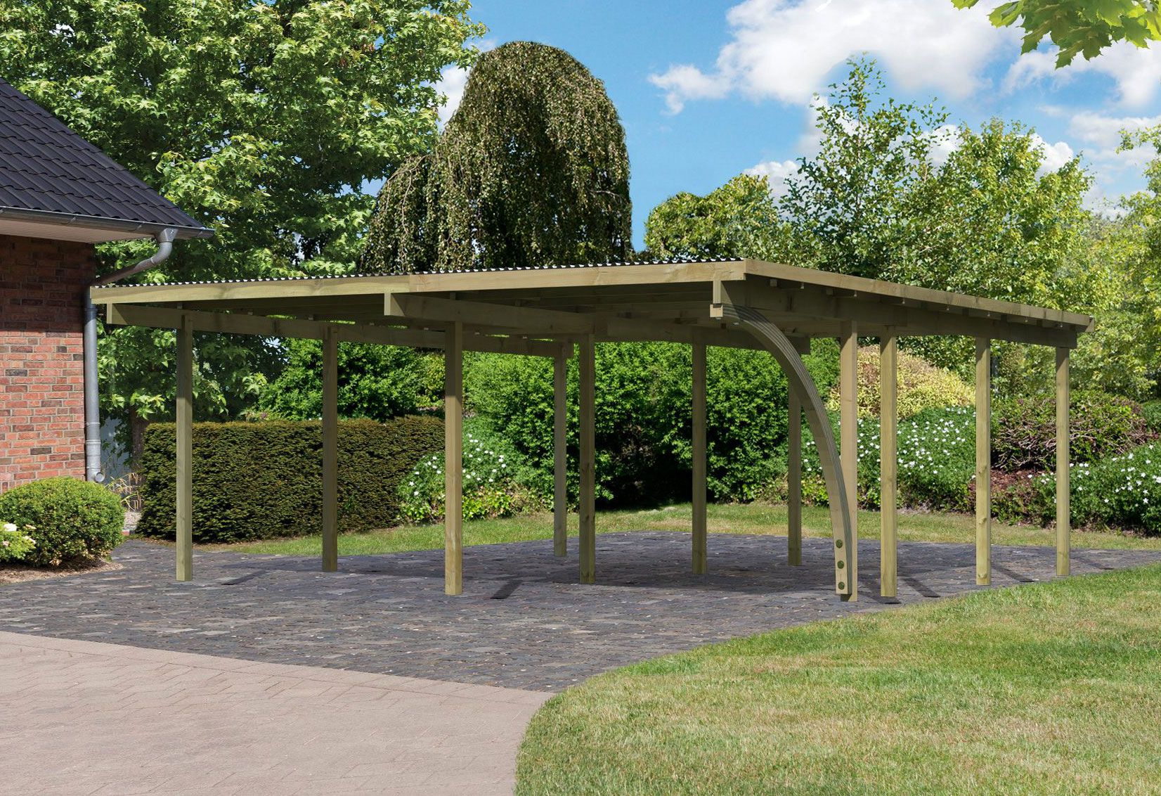 Doppio carport Eco 2 variante B con 1 arco d'ingresso, colore naturale KDI, superficie 28,4 m²