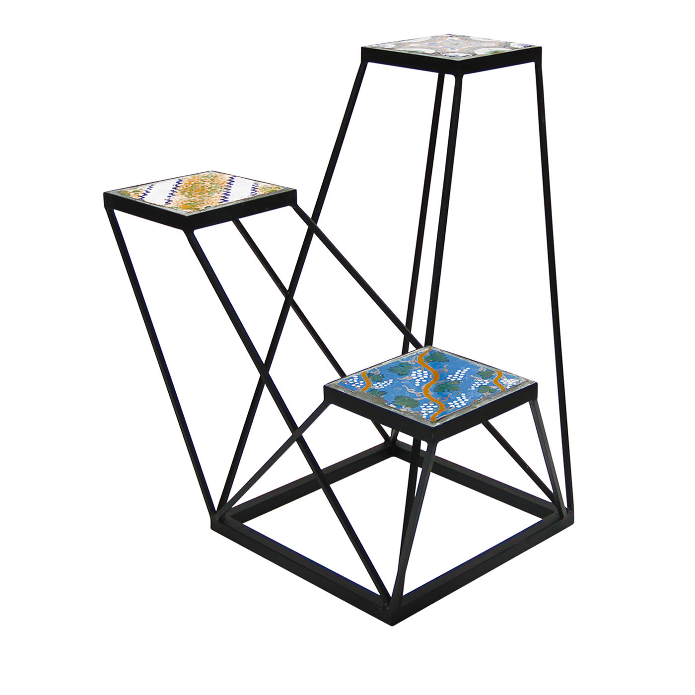 Trio Piastrelle Colorate Piedistallo Ensemble